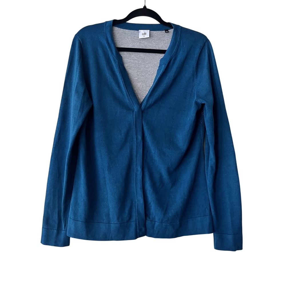 Cabi Cardigan Sweater Womens Teal Blue Mesh Back Snap Front 3368 Medium